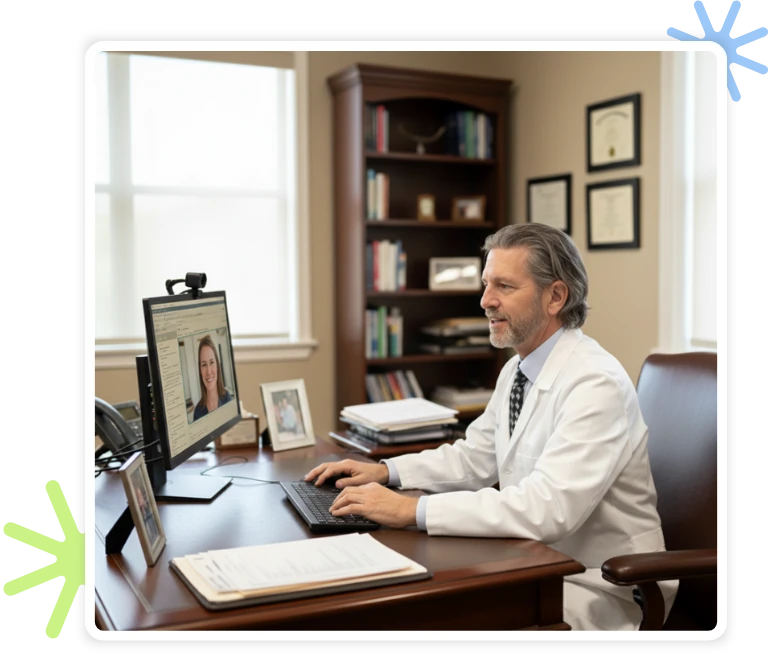 Patient connecting with a Florida injury physician by video after a car accident