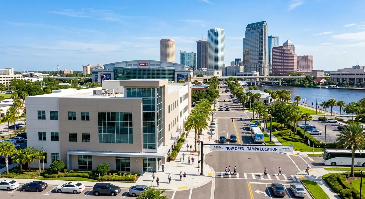 Downtown Tampa, Florida skyline with city streets and waterfront