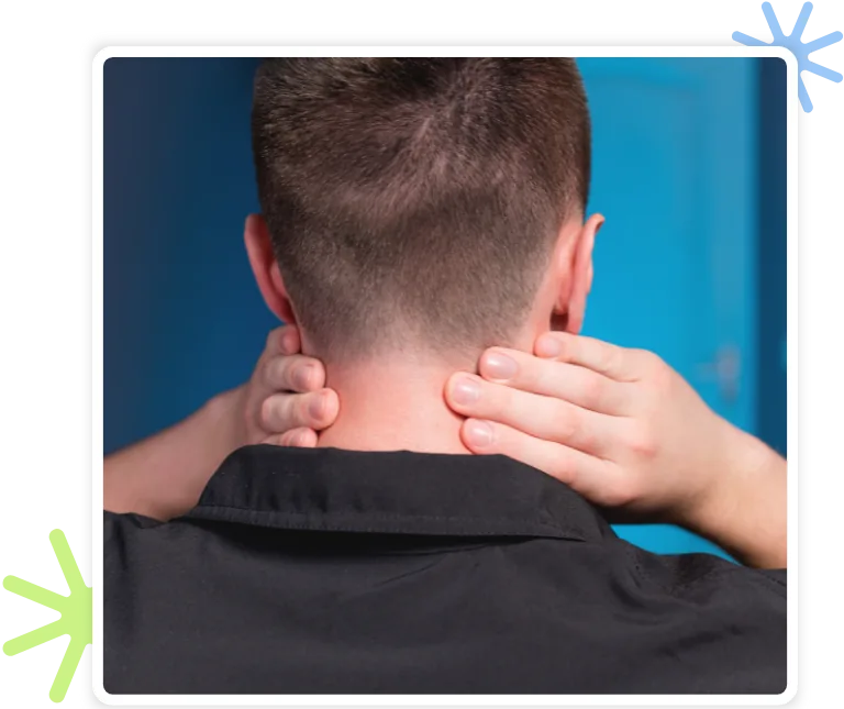 Man holding the back of his neck, illustrating whiplash symptoms after a car accident